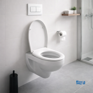 Roca Victoria wall hung toilet with soft close seat for modern bathrooms in Uganda