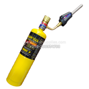 Gas torch with MAPP gas cylinder for brazing copper pipes and HVAC installations in Uganda